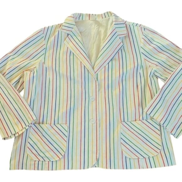 Vintage 80’s Rainbow Stripe Blazer Front Button Career Casual Pinstripe Pride - Picture 1 of 7